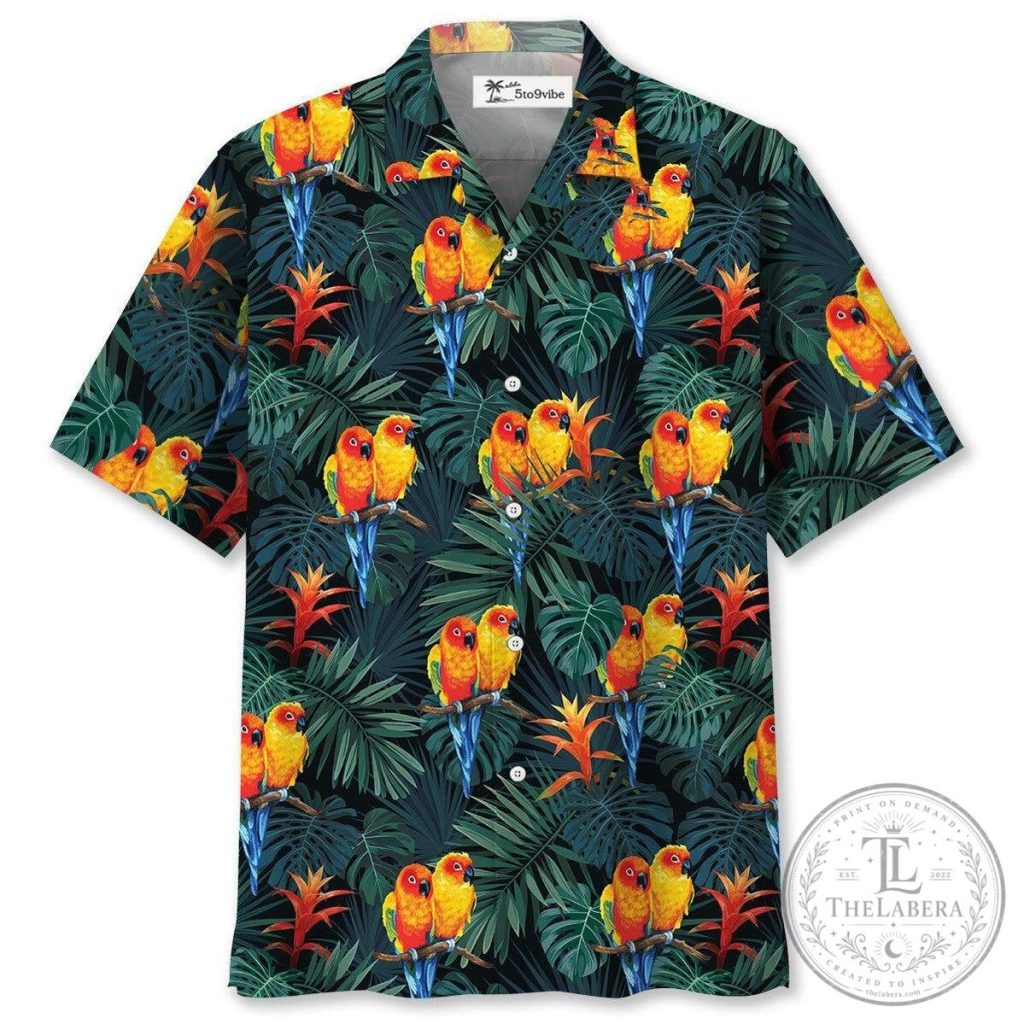 Parrot Sunset Marsh Unisex Hawaiian Shirt For Men and Women 1 Parrot Dark Green Tropical Unisex Hawaiian Shirt For Men and Women