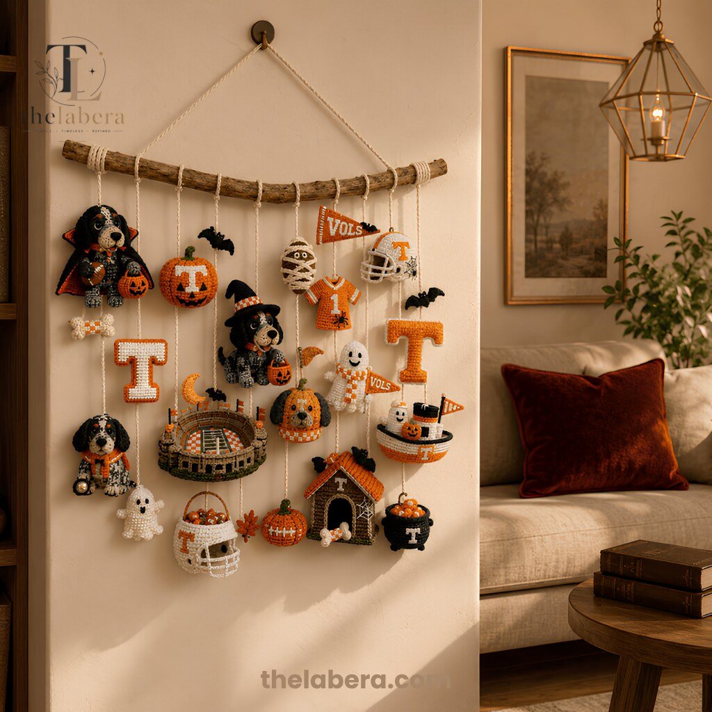 Tennessee Volunteers Halloween Crochet Mobile 70+ Handmade Ornaments Orange White