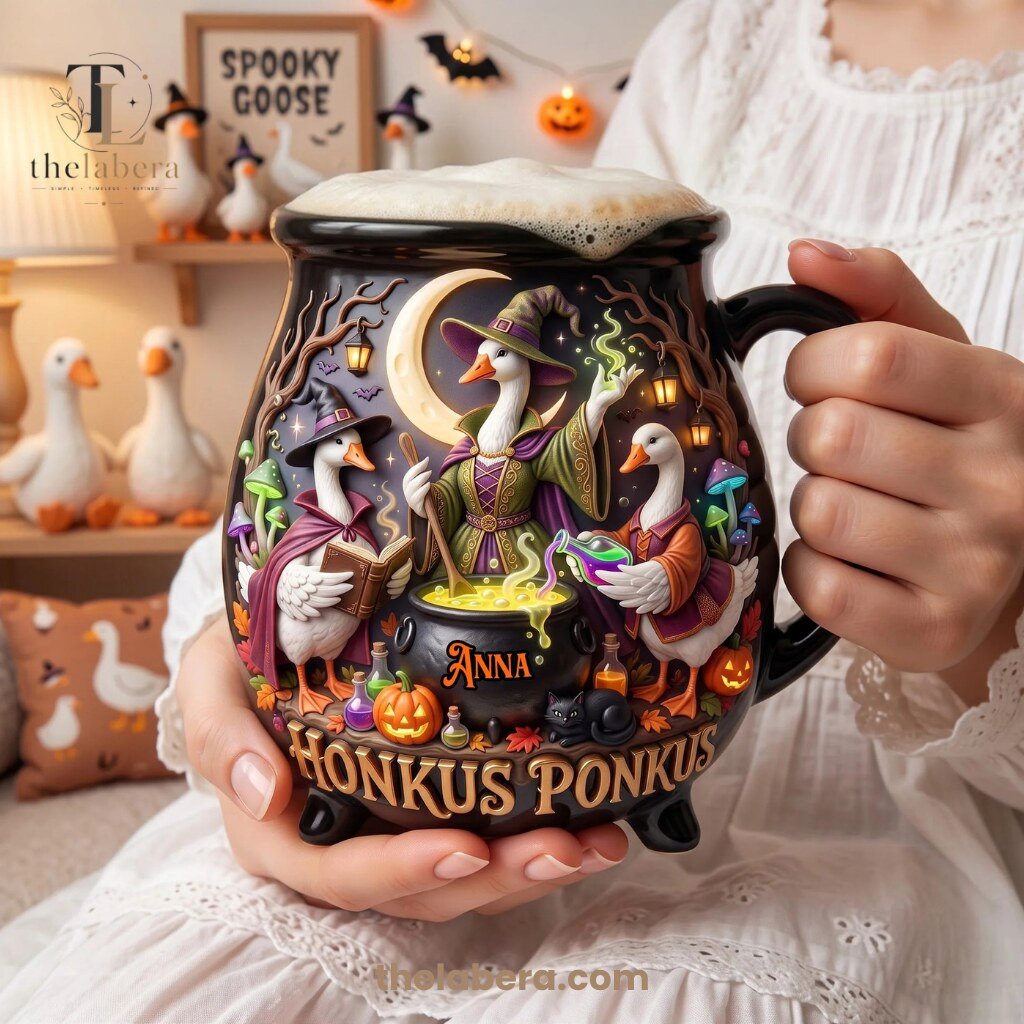 The Labera Honkus Ponkus Wizard Geese Cauldron Mug Black