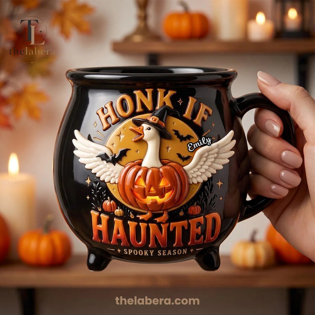 The Labera Emily Honk If Haunted Goose Cauldron Mug Black