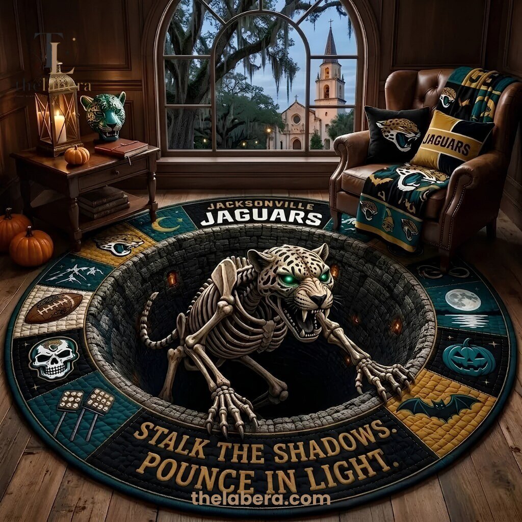 Jacksonville Jaguars Halloween Rug Skeleton Jaguar Teal Gold Pounce
