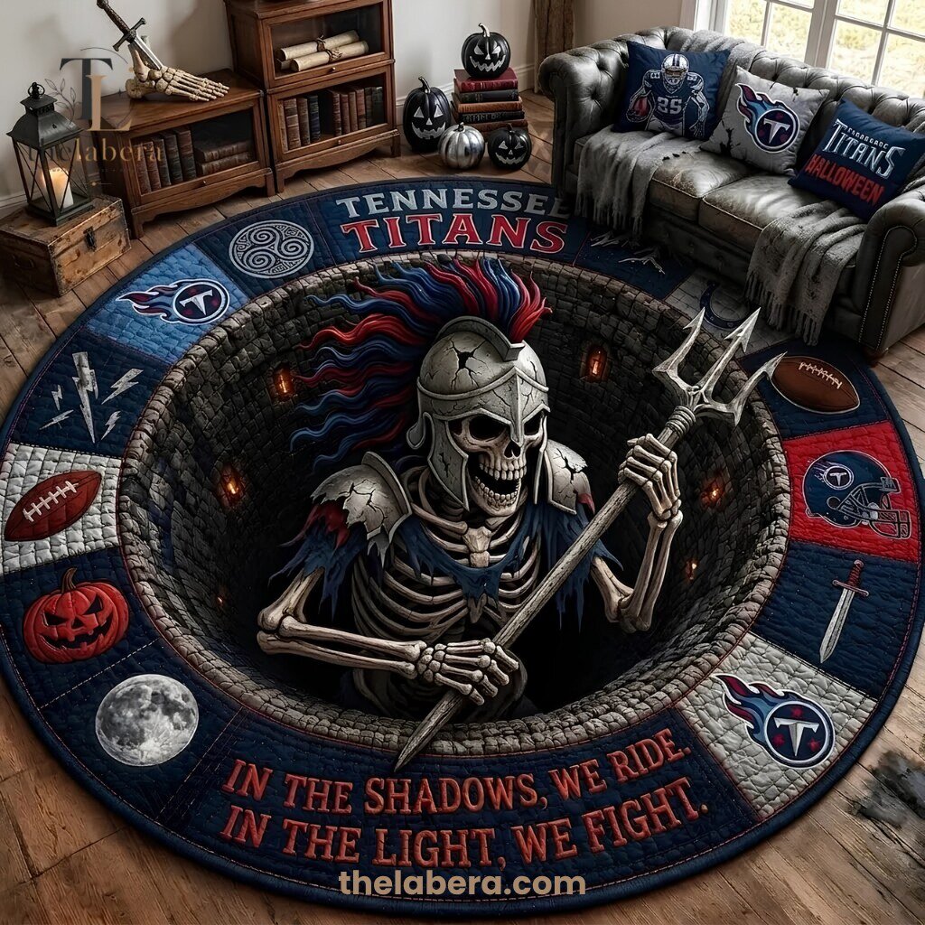 Tennessee Titans Halloween Rug Skeleton Warrior Navy Red Axe Fight