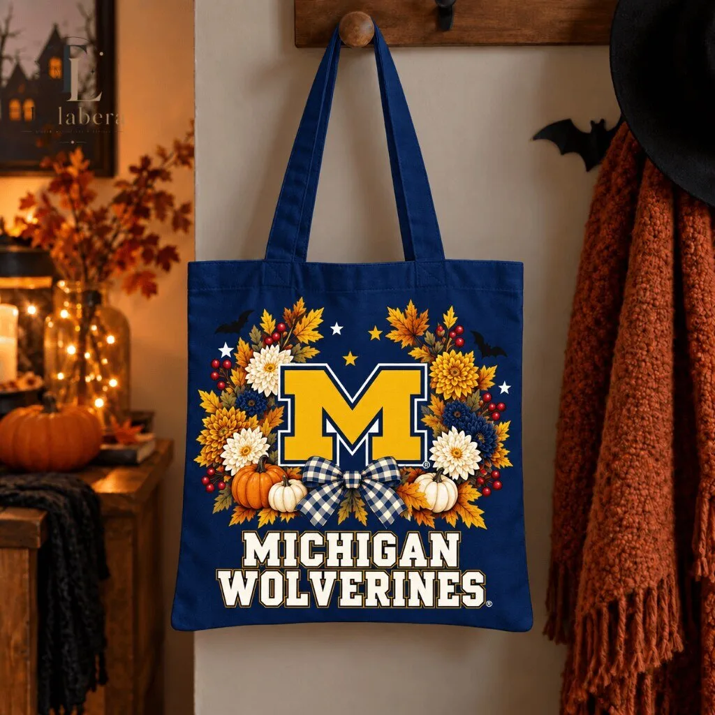 Michigan Wolverines Autumn Traditions Canvas Tote Bag Navy Blue
