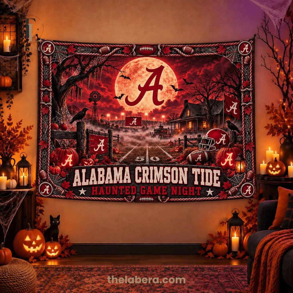 Alabama Crimson Tide Haunted Game Night Wall Tapestry