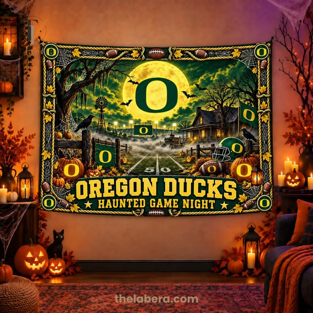 Oregon Ducks Haunted Game Night Wall Tapestry