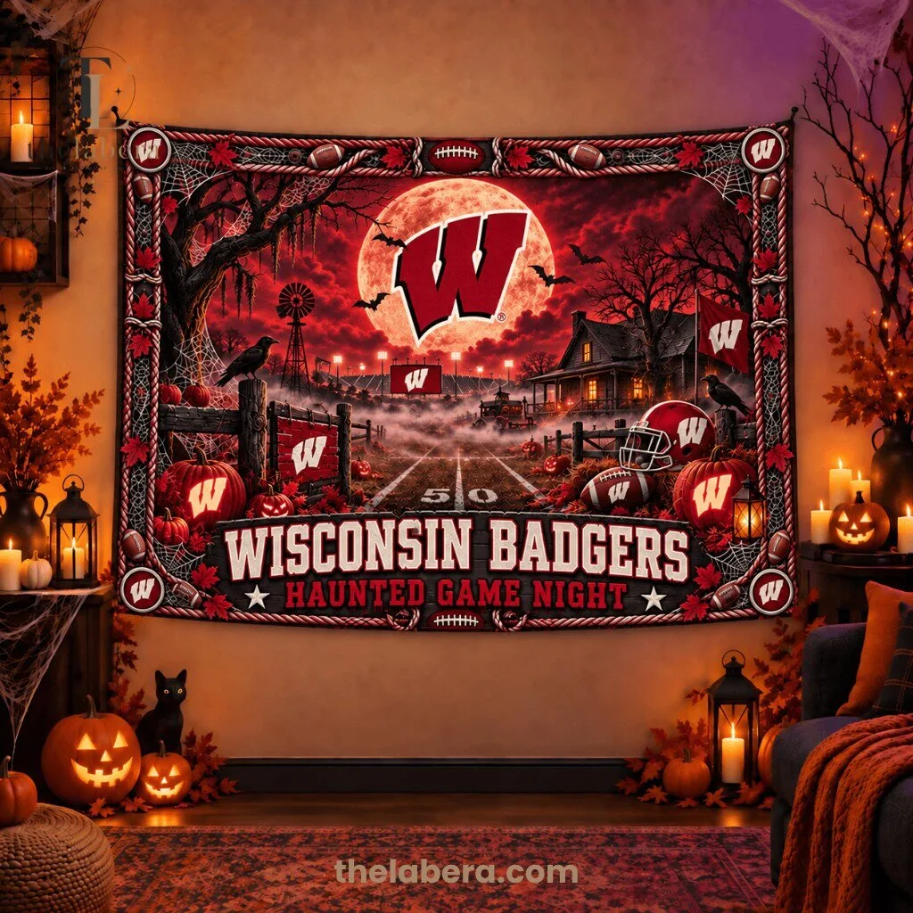 Wisconsin Badgers Haunted Game Night Tapestry Banner