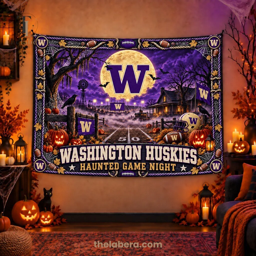 Washington Huskies Haunted Game Night Tapestry Banner