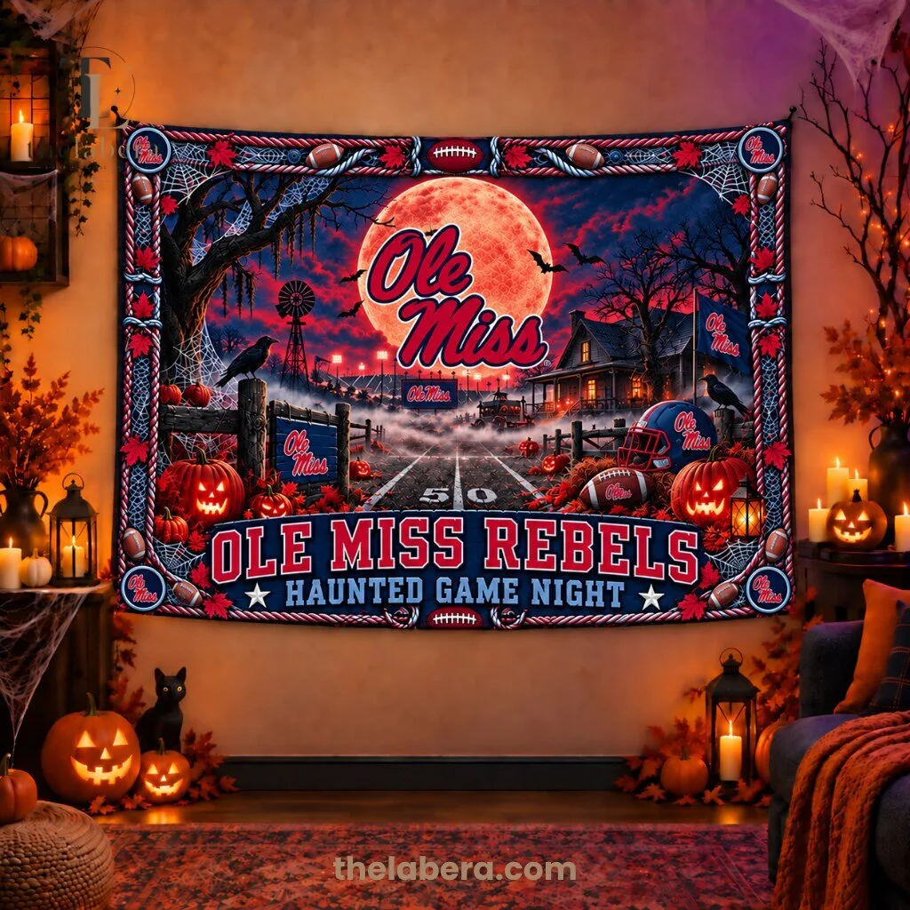 Ole Miss Rebels Haunted Game Night Tapestry Banner
