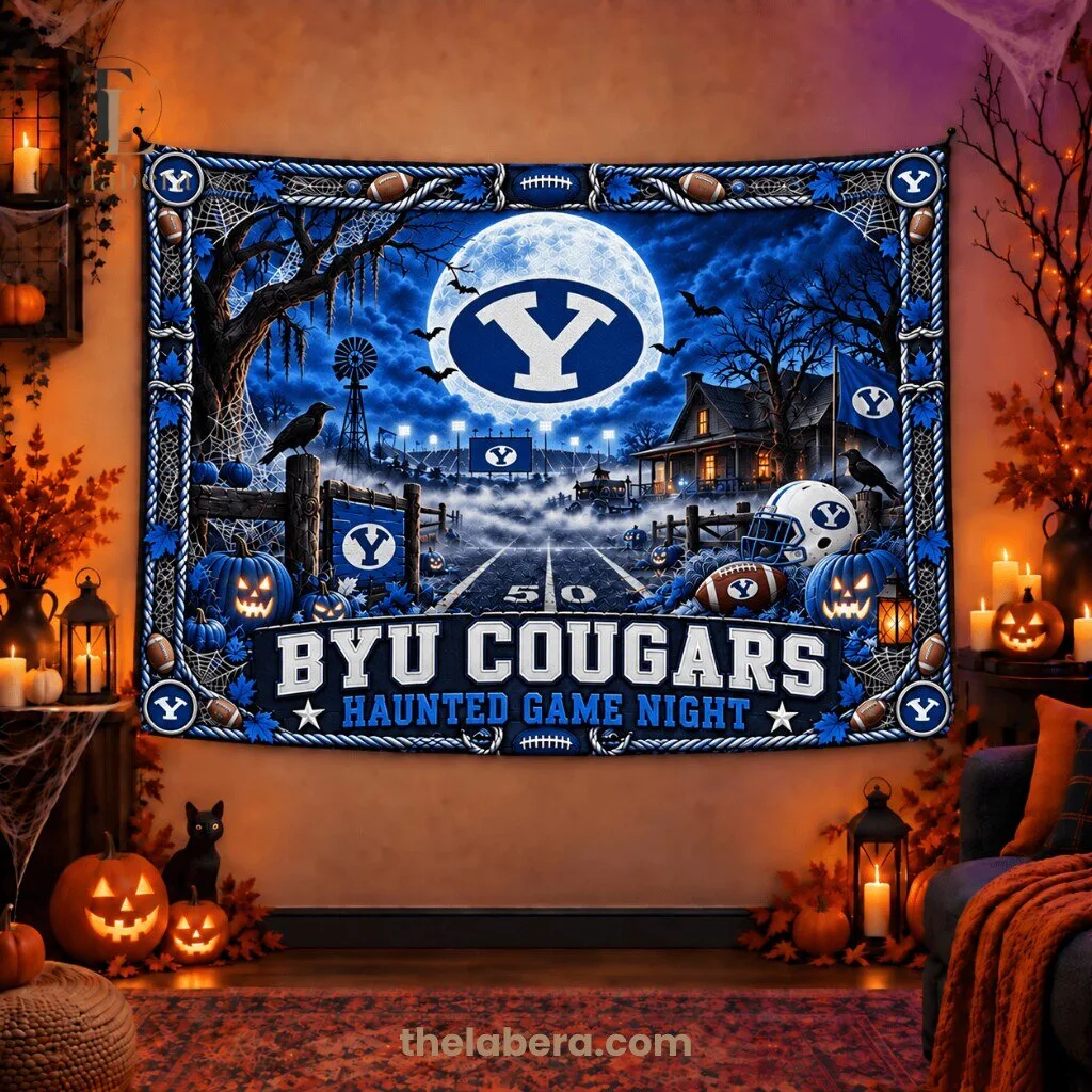 BYU Cougars Haunted Game Night Tapestry Banner