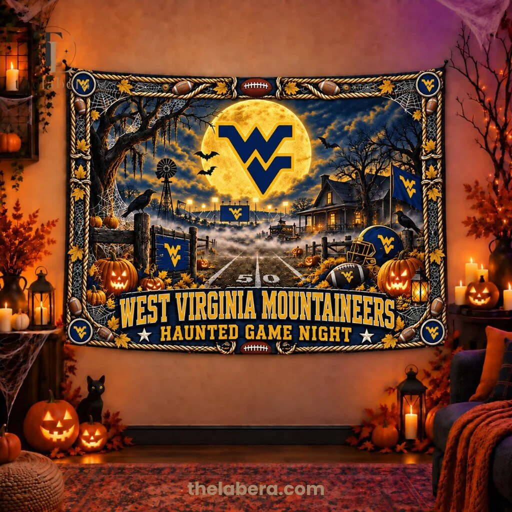 West Virginia Mountaineers Haunted Game Night Tapestry Banner