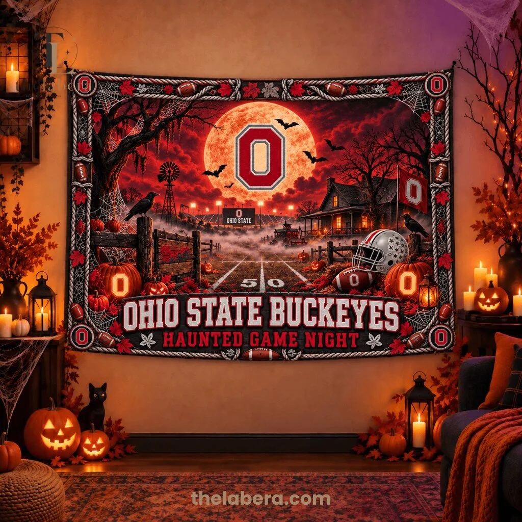 Ohio State Buckeyes Haunted Game Night Tapestry Banner
