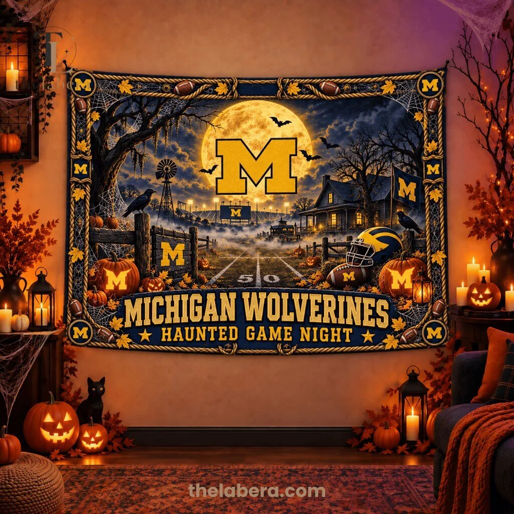 Michigan Wolverines Haunted Game Night Tapestry Banner