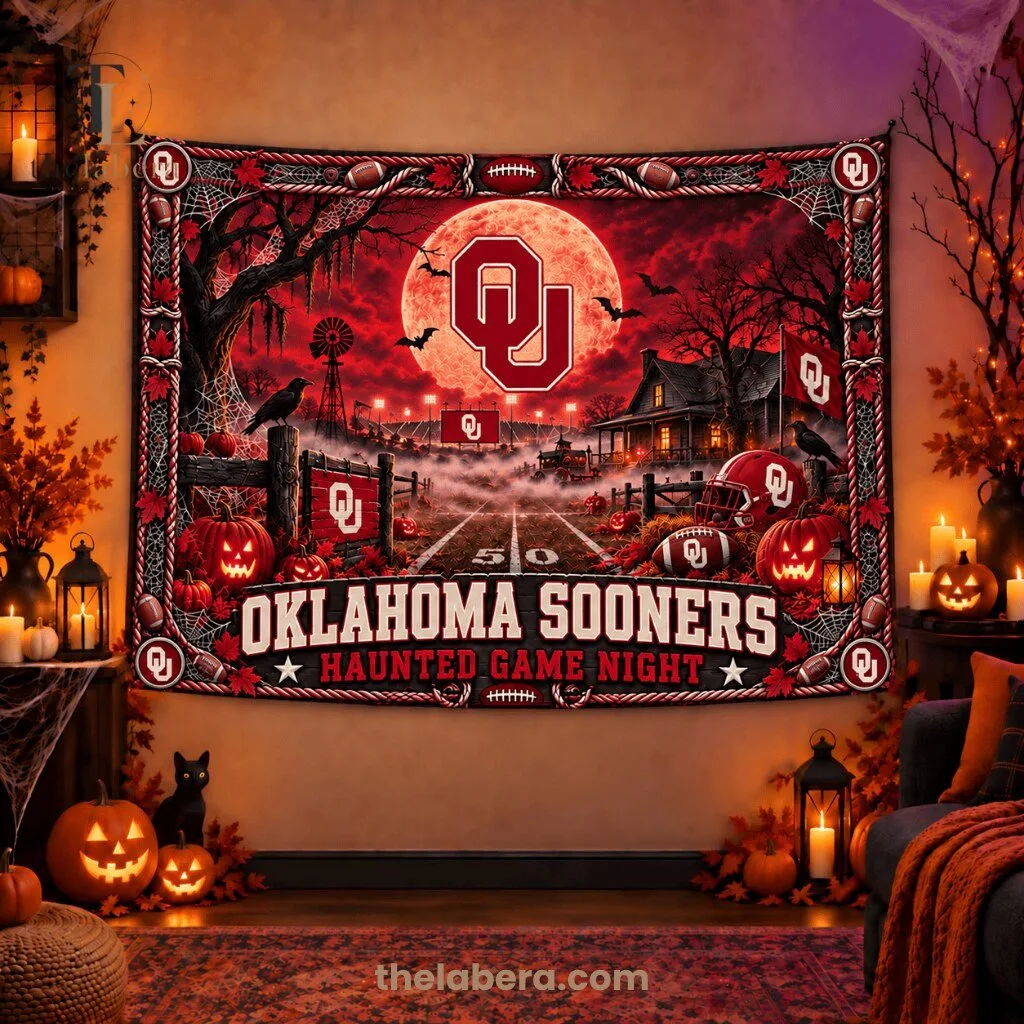 Oklahoma Sooners Haunted Game Night Banner Crimson White Halloween 1 Oklahoma Sooners Haunted Game Night Banner Crimson White Halloween