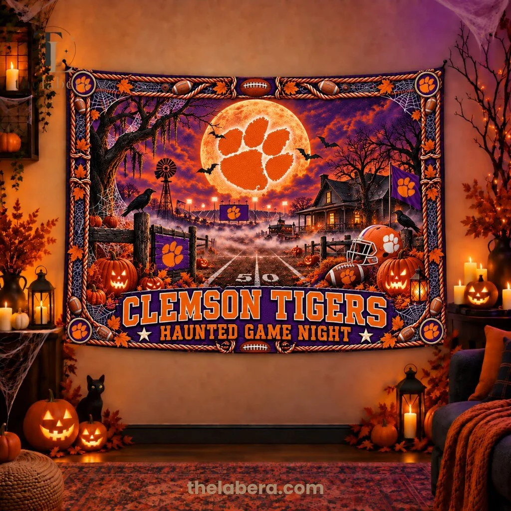Clemson Tigers Haunted Game Night Banner Orange Purple Halloween 2 Clemson Tigers Haunted Game Night Banner Orange Purple Halloween
