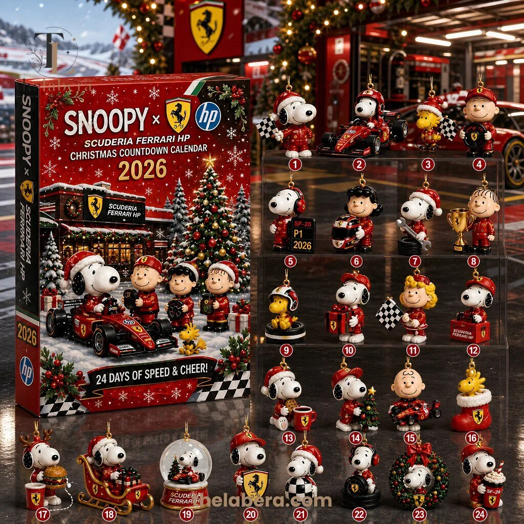 Snoopy Scuderia Ferrari HP 2026 Christmas Countdown Calendar with 24 Collectible Ornaments