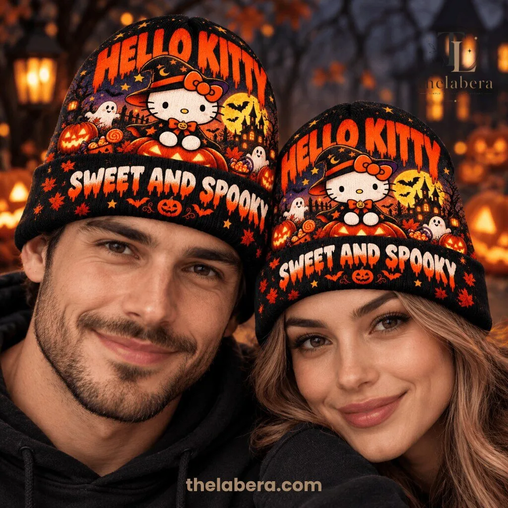 Hello Kitty Sweet And Spooky Halloween Beanie Black Orange 5 Hello Kitty Sweet And Spooky Halloween Beanie Black Orange