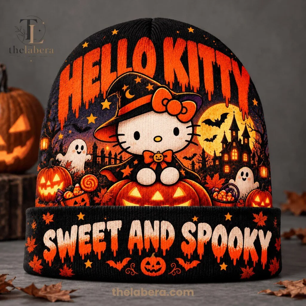 Hello Kitty Sweet And Spooky Halloween Beanie Black Orange