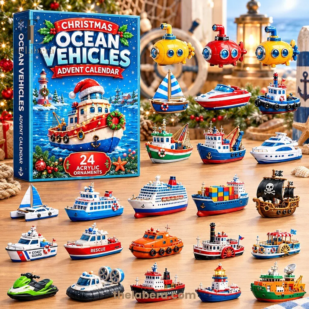 Christmas Ocean Vehicles Advent Calendar 24 Acrylic Ornaments
