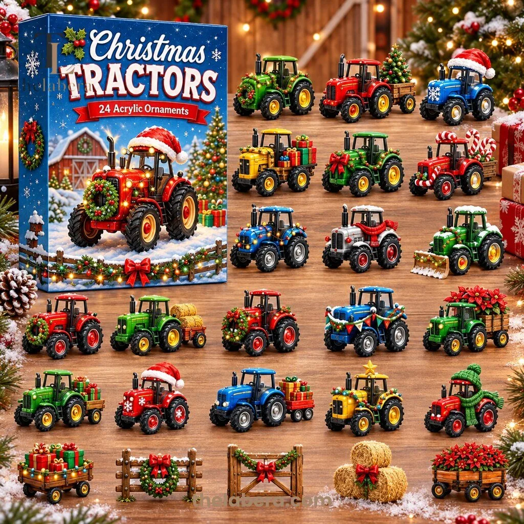 Christmas Tractors Advent Calendar 24 Acrylic Ornaments