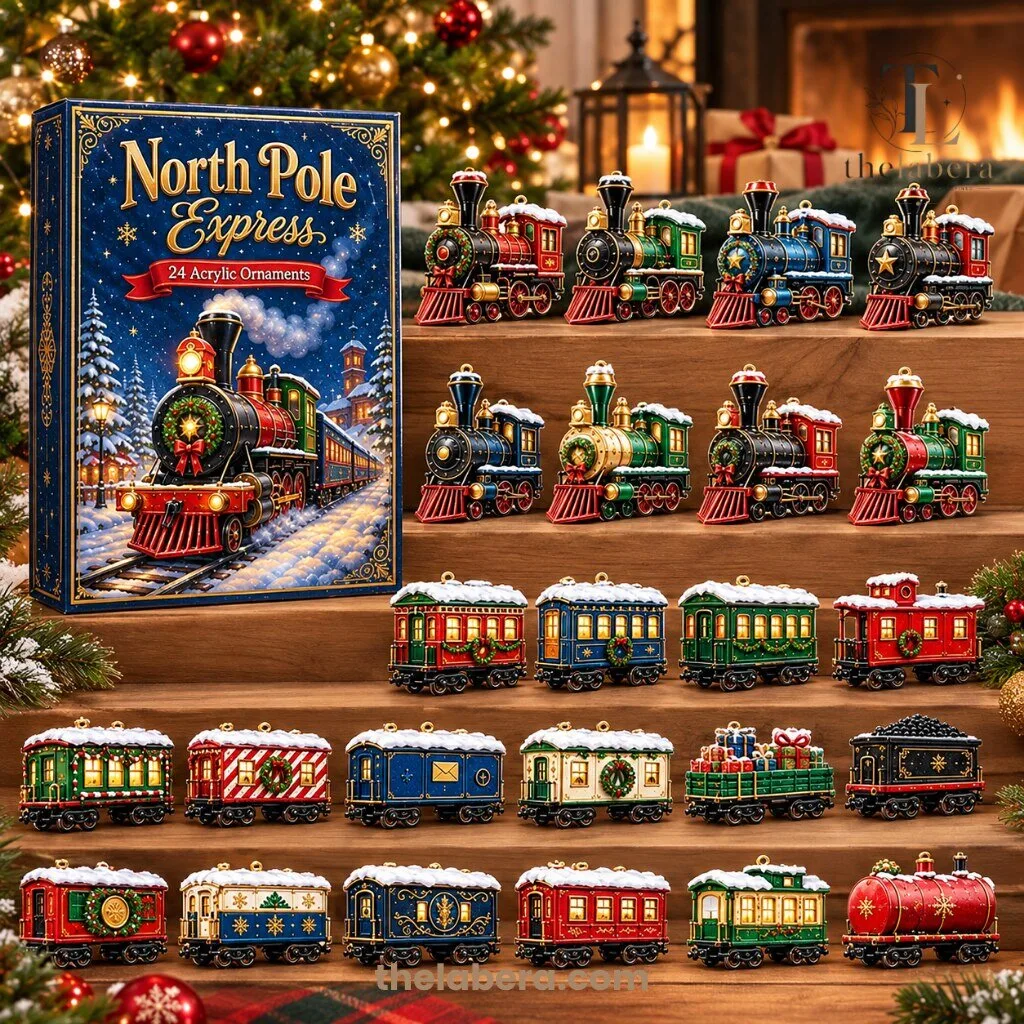 The Labera North Pole Express Christmas Advent Calendar 24 Acrylic Ornaments