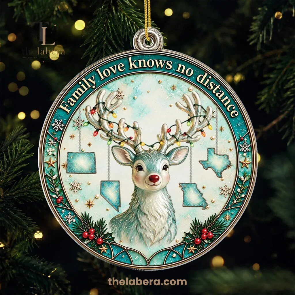 Family Love Knows No Distance Reindeer Christmas Ornament 1 Family Love Knows No Distance Reindeer Christmas Ornament