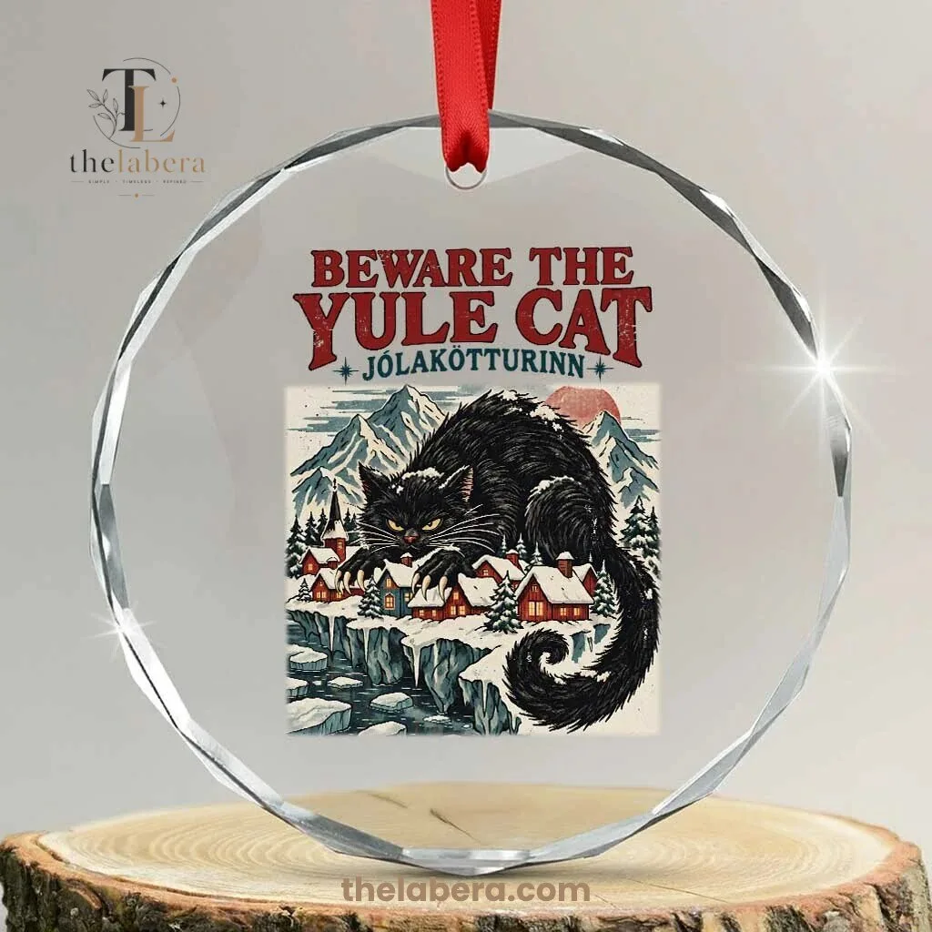 Beware The Yule Cat Jolakotturinn Black Cat Acrylic Christmas Ornament