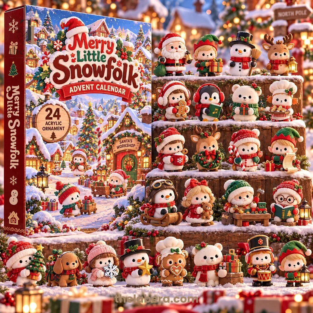 The Labera Merry Little Snowfolk Advent Calendar 24 Acrylic Ornaments