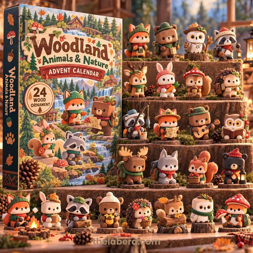 The Labera Woodland Animals and Nature Advent Calendar 24 Wood Ornaments
