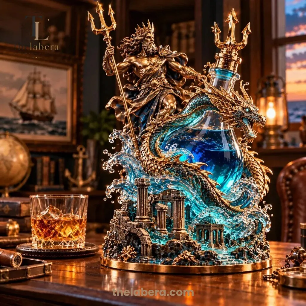 Sea God and Sea Dragon Whiskey Decanter with Trident Stopper