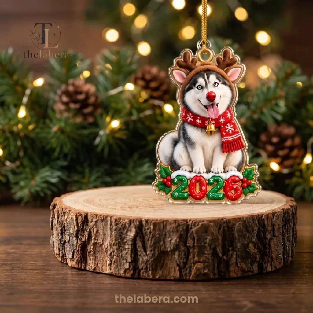 Husky Reindeer 2026 Acrylic Christmas Ornament 1 Husky Reindeer 2026 Acrylic Christmas Ornament